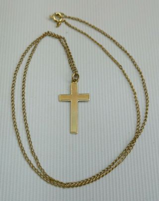 Vtg 1940s 9ct Solid Gold Cross Pendant On 18 " 9k Chain Necklace Christening Gift