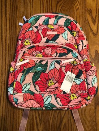 Nwt Vera Bradley Essential Backpack In Vintage Floral With Laptop Sleeve Pink