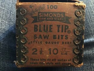 VINTAGE BOX OF SIMONDS BLUE TIP SAW BITS STYLE 2 1/2 Gauge 10 Kerf 17/64 103 2