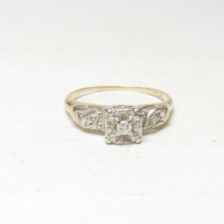 1940s Vintage 14k Yellow,  White Gold 0.  04 Ct Brilliant Cut Diamond Ring 0.  06 Cts