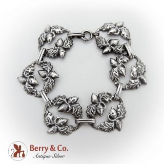 Figural Acorn Oak Leaf Round Link Bracelet Danecraft Sterling Silver 1940