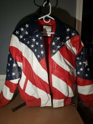 Vintage Michael Hoban Med Usa Wheremi American Flag Leather Jacket Bomber Flight