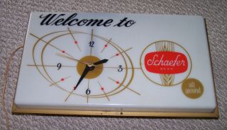Vintage Welcome To Schaefer Beer All Around Advertising Lighted Clock