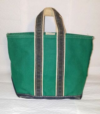 Vintage Ll Bean Canvas Boat And Tote Classic Bag Freeport Maine Green Navy Blue