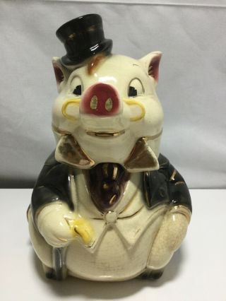 Vintage Brush Formal Pig With Gold Trim Cookie Jar From 1950 