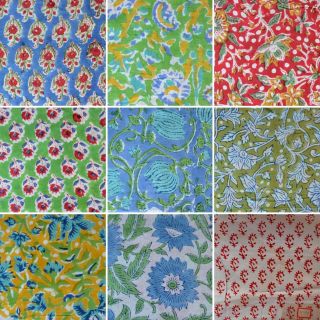 Dressmaking Material Indian Hand Block Vintage Cotton Fabric Flower Printed