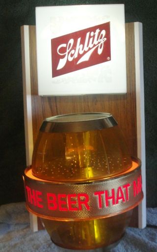 Vintage 1960,  S Schlitz Revolving Beer Barrel Lighted Sign.  Metal Back