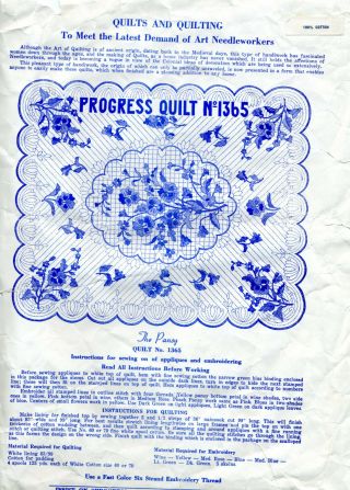 Vintage Progress Applique Quilt Kit The Pansy No.  1365 1930s Many Colors 2