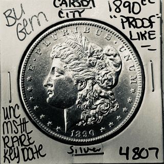 1890 Cc Bu Gem Morgan Silver Dollar Unc Ms,  U.  S.  Rare Key Coin 4807