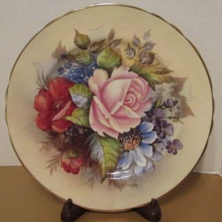 Aynsley Bone China Cabbage Rose Dinner Plate Signed J A Bailey Rare 7954