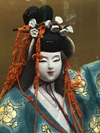 Vintage Japanese Silk Classic Geisha Doll In Wood/glass Case