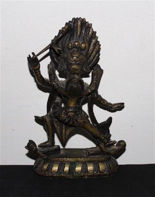 Statue Cast Brass Rare Vintage Yama Dharmaraja Buddhist Religious Protector God