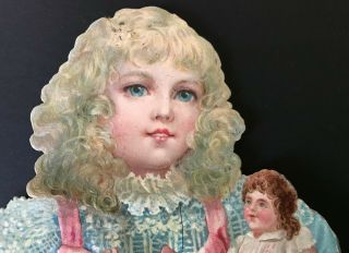 Antique VTG Cotton Batting Die Cut Little Girl W Doll German Christmas Ornament 3