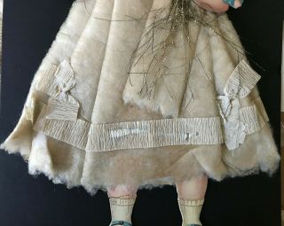 Antique VTG Cotton Batting Die Cut Little Girl W Doll German Christmas Ornament 5