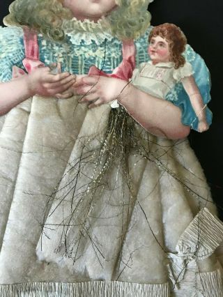 Antique VTG Cotton Batting Die Cut Little Girl W Doll German Christmas Ornament 7