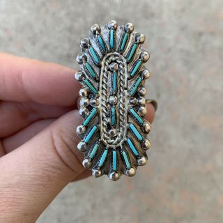 Large Vintage Zuni Sterling Silver And Turquoise Needlepoint Cluster Ring
