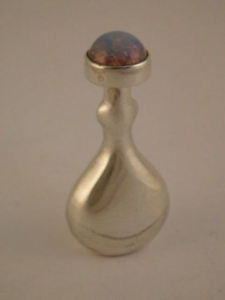 Sterling Silver Perfume Bottle Rainbow Art Glass Taxco Mexico 1 7/8 " Tall