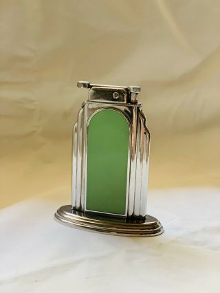 Antique Vintage Art Deco Elgin Craft Otis Table Lighter Green Enamel Chrome