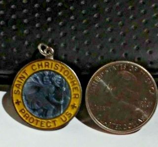 Vintage (nos) Sterling Silver & Enamel St.  Christopher Medal Blue & Yellow
