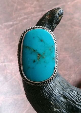 Huge Vintage Native American Navajo Sterling Silver Blue Turquoise Ring Old Pawn