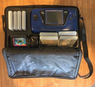 Rare Vintage Sega Game Gear Blue System.  9 Games,  8 Cases.  Travel Carry Case.