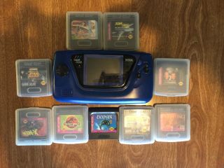 RARE Vintage SEGA Game Gear BLUE System.  9 Games,  8 Cases.  Travel Carry Case. 2