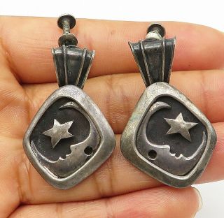 Taxco Mexico 925 Silver - Vintage Antique Moon & Star Dangle Earrings - E5175