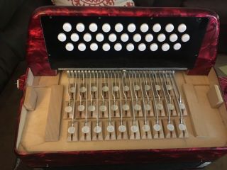 Vintage Red Weltmeister 3 - Row Button Accordion G - C - F - Made In Germany 12