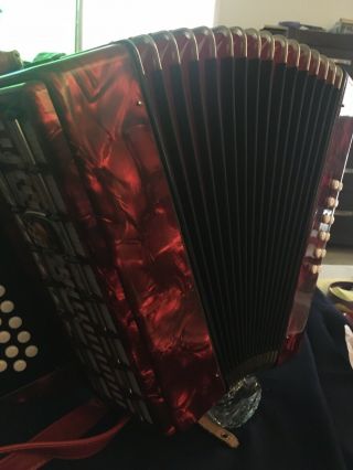 Vintage Red Weltmeister 3 - Row Button Accordion G - C - F - Made In Germany 7