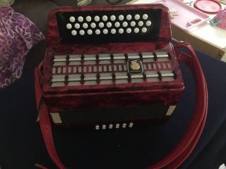 Vintage Red Weltmeister 3 - Row Button Accordion G - C - F - Made In Germany 8