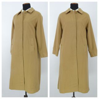 Womens Burberry Vintage Long Coat Jacket Camelhair Wool Beige England Size 12uk