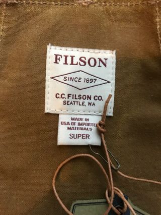 Vtg Filson Waxed Oil Tin Cloth Bird Hunting Leather Strap Game Bag Vest Style 30 3
