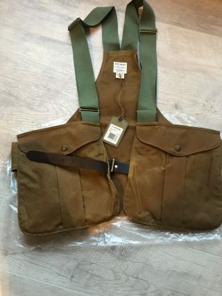 Vtg Filson Waxed Oil Tin Cloth Bird Hunting Leather Strap Game Bag Vest Style 30 4