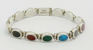 Mexican Solid Silver Mount Semi Precious Gemstone Bracelet Great Gift