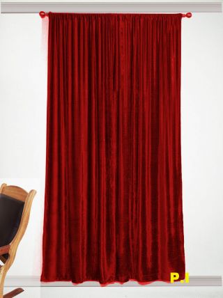 Vintage Cotton Velvet Blackout Window/door Lined Curtain - Ruby Red 66  W X 90  H