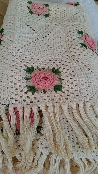 Vintage Cotton Hand Crochet Bedspread King 104 X 109 " Coats/clark 1955 Ivory