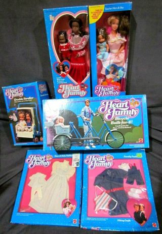 Vtg Mattel Barbie Heart Family Bicycle Double Stroller Family Fashions & Dolls