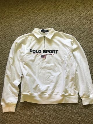 Vintage 90’s Polo Sport Ralph Lauren Spellout Logo White 1/4 Zip Up Polo Shirt L
