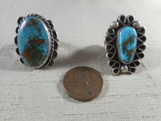 2 Old Navajo Silver & Turquoise Rings