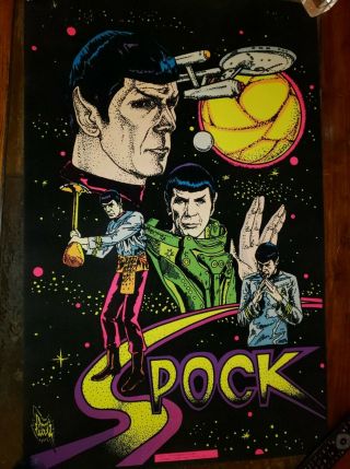 1976 Star Trek Spock Black Light Poster Rare Vintage Paramount Cond