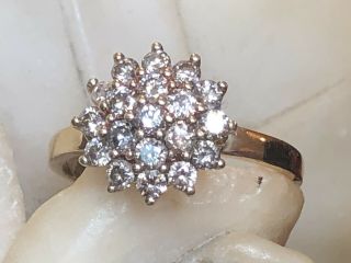 Vintage Estate 14k Gold Natural Diamond Ring Cluster Flower Engagement Wedding