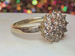 VINTAGE ESTATE 14K GOLD NATURAL DIAMOND RING CLUSTER FLOWER ENGAGEMENT WEDDING 9