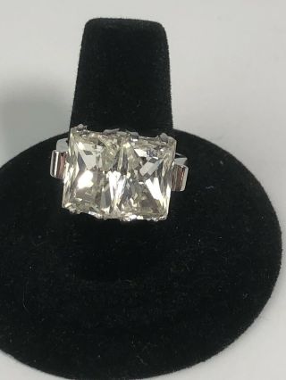 Eisenberg Vintage Sterling Silver.  925 Double Rhinestone Ring Size 8