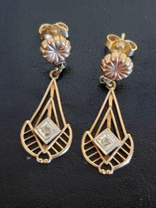 Antique Victorian 14k Gold & Diamond Lavalier Drop Earrings