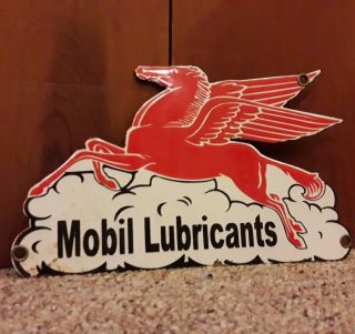 Vintage Mobil Lubricants Pegasus Gas Oil Porcelain Service Advertising Sign