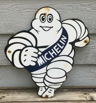 Vintage Michelin Man Porcelain Sign Bibendum Tires Dealership Service Station