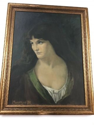 Vintage Portrait Oil/canvas Board Signed Muschau 1930