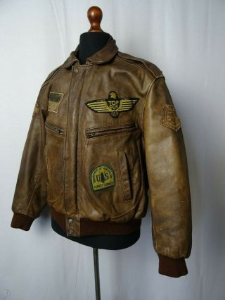 Men ' s Vintage Distressed Redskins Top Gun Leather Flight Bomber Jacket 40R (S) 2