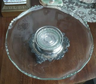 Vintage Indiana Glass Platter On Rotating Sivler Plate Base Lazy Susan