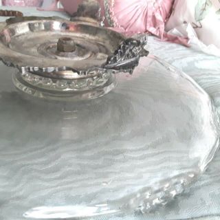 Vintage Indiana glass platter on rotating sivler plate base Lazy Susan 6